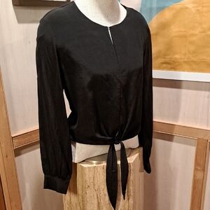 Amanda Uprichard Black Silk Tie-Front Blouse L